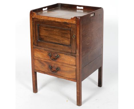 A Georgian mahogany tray top commode, with single door above a commode drawer, 78cm high x 51cm x 45cm