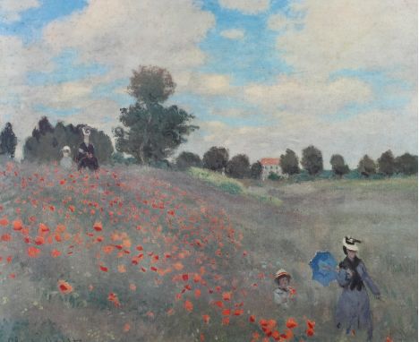 After Claude Monet, Mother and Daughter in a poppy field, colour print in an elaborate gilt frame, frame size 70 cm x 80 cm