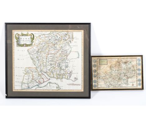 A Morden map of Hampshire and a Moll map of Hertfordshire, late 17th/early 18th century, hand coloured, framed, the first 42 