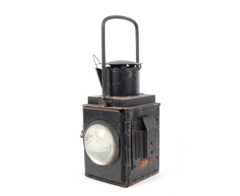 A British Railway railway locomotive lantern or head lamp, painted black and complete with both glass lenses (one red, one cl