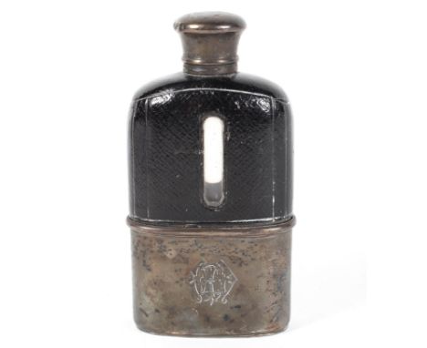 A Victorian silver and leather mounted hip flask, makers make WWFD, London 1873, height 11.5cm