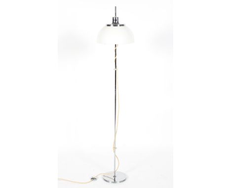 Harvey I Guzzini, 1970's Italian Faro floor standing lamp, white perspex shade, rise and fall action on a tall chromed suppor