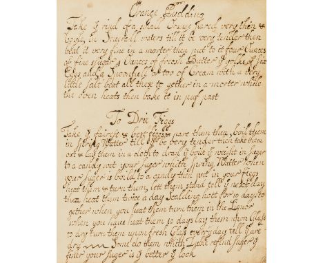 Manuscript.- [Collection of recipes], manuscript, 59pp. excluding blanks, in several hands, some later cookery recipes loosel