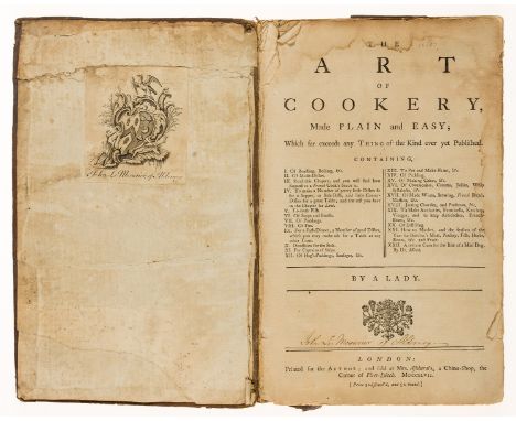 [Glasse (Hannah)], "A Lady". The Art of Cookery Made Plain and Easy, first edition, title with woodcut ornament, list of subs