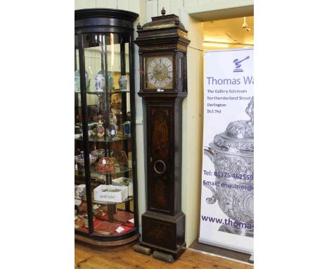 Antique chinoiserie eight day longcase clock having square brass and silvered dial, signed Anthony Harrison, London.