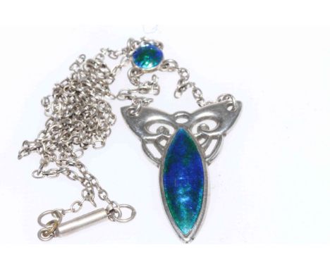Charles Horner silver and blue/green enamel pendant on chain.