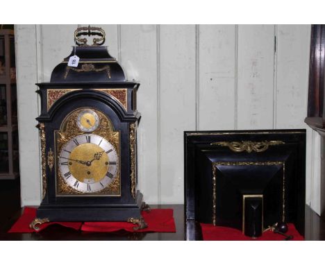 19th Century black lacquered and ornate mounted bracket clock with bracket, by G. Lupton, Cornhill, London raise don four orn