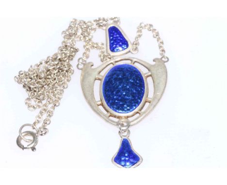 Charles Horner silver and vivid blue enamel pendant on chain.