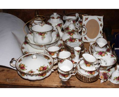 Collection of Royal Albert Old Country Roses, approximately forty six pieces including teapot and lamp.