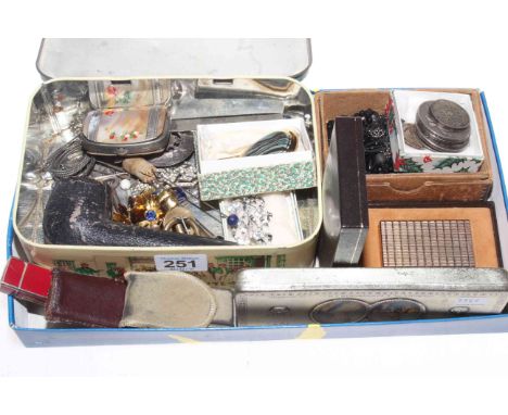 Box of collectables including Dunhill lighter, silver coins, meerschaum pipe, jewellery, etc.