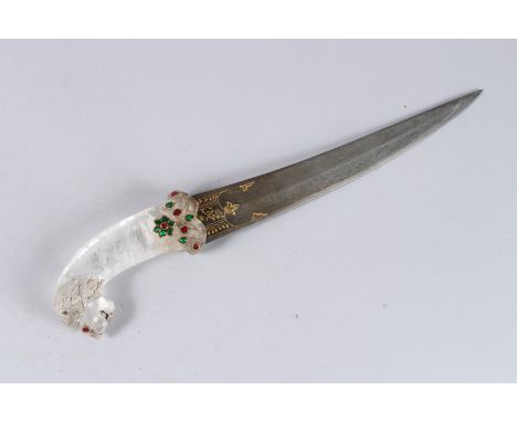 A GOOD KHANJAR DAGGER with rock crystal handle and gilded blade.