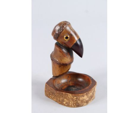 A RARE EARLY 20TH CENTURY SIGNED YZ BIRD ASHTRAY with cherry amber Bakelite beak. 4ins high.