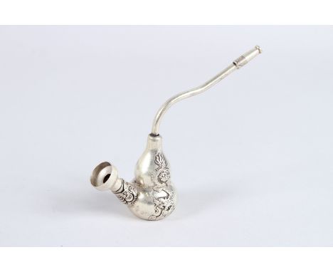 A CHINESE WHITE METAL SMOKING PIPE.