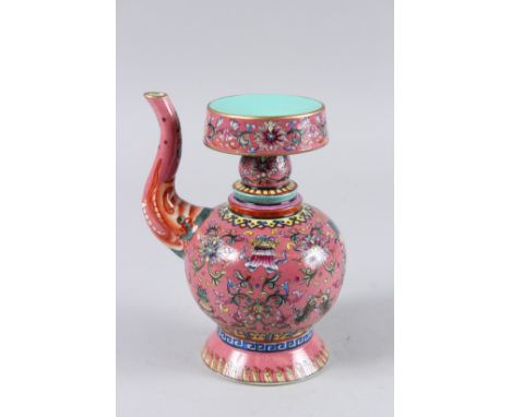 A CHINESE BLUE, SQUARE MARK, COLOURFUL EWER. 8ins high.
