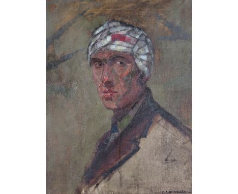 ‡ Christopher Richard Wynne Nevinson A.R.A. (1889-1946) Portrait of a wounded soldier Signed Oil on canvas 50.5 x 40.5cm Pain