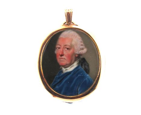 ë John Smart (1741-1811) Portrait miniature of Edward Stanley, head and shoulders, wearing a blue coat Signed with initials a