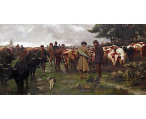 William Frank Calderon (1865-1943) The cattle fair Signed and dated 1894 Oil on canvas 51 x 102cm; 20 x 40in ++Unlined, a sma