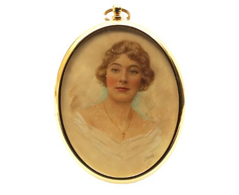 ë Valerie Serres (early 20th century) Portrait miniature of a lady, head and shoulders in white Signed Oval 68 x 51mm
