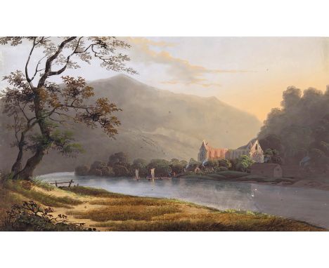 Thomas Walmsley (Irish 1763-1806) Tintern Abbey; A farmer by a mill Two, the first signed and titled verso Both bodycolour 22