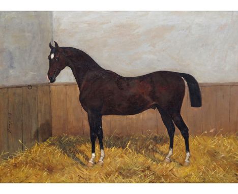 George Paice (1854-1925) A hunter in a stable Signed and dated 79 Oil on canvas 51 x 68.5cm; 20 x 27in ++Unlined, small punct