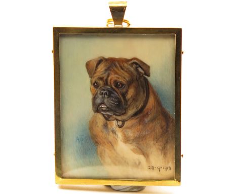 ë Annie F. Shenton (19th/20th Century) Portrait miniature of Fozay, a pug Signed with a monogram and dated 28.9.1913 62 x 48m