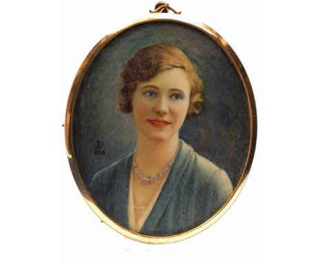 ë Jessie Edith Prior (1882-1971) Portrait miniature of Miss Edith Burrell, head and shoulders in blue Signed with monogram an