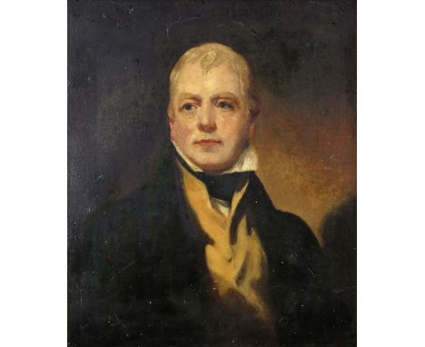 After Sir Henry Raeburn Portrait of Walter Scott Oil on canvas 76 x 63.5cm; 30 x 25in ++Old lining and restoration, some bitu