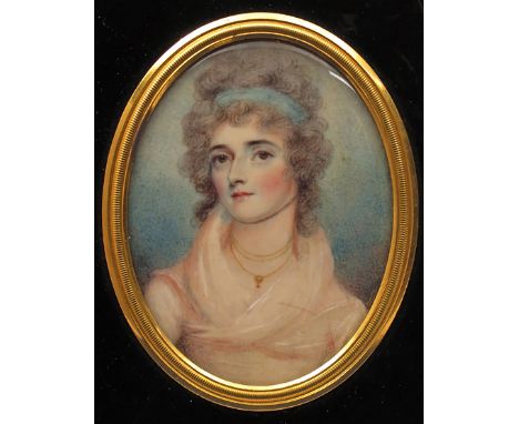 ë Attributed to William Sherlock (c.1738-c.1806) Portrait miniature of a lady, head and shoulders, wearing a blue headband Ov