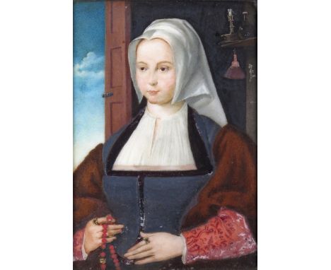 Attributed to George Perfect Harding (1779-1853) after Joos van Cleve Portrait of an unknown lady Rectangular in a wood frame