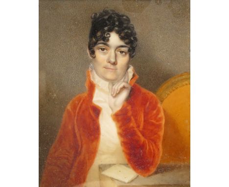 ë English School early 19th Century Portrait of Lady Charlotte Denys, seated wearing a russet coat Rectangular in a giltwood 