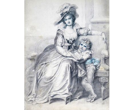 Richard Cosway R.A. (1742-1821) Portrait of Margaret Long and her son Signed with a monogram and inscribed on a label verso G