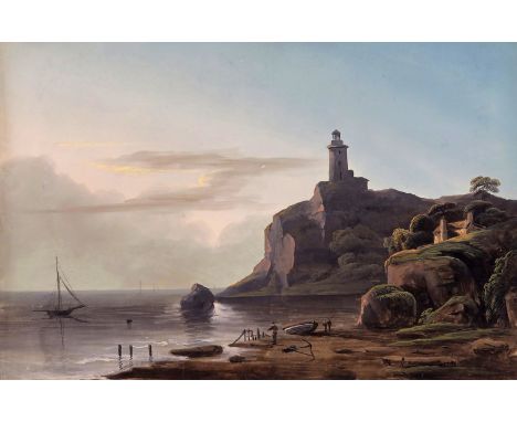 Thomas Walmsley (Irish 1763-1806) Light House, Mumbles near Swansea, South Wales Signed, titled and dated 1804 verso Bodycolo