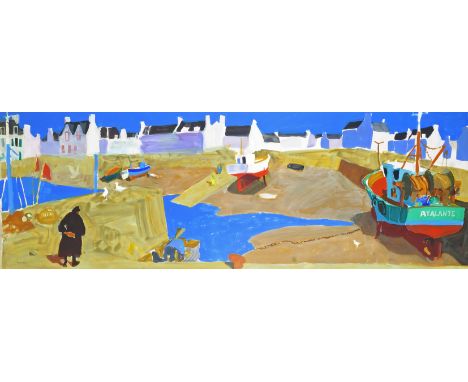 ‡ Alexander Goudie (Scottish 1933-2004) The Port Signed Large oil on board 84 x 244cm Goudie studied at the Glasgow School of