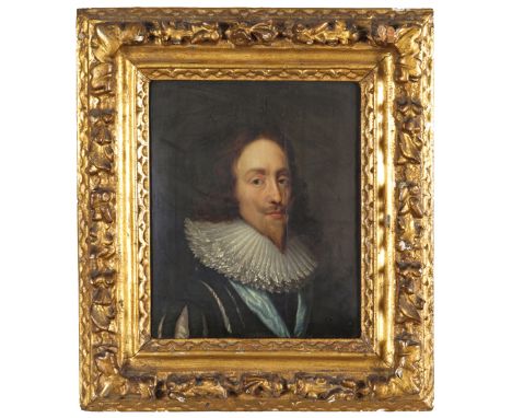 After Sir Anthony Van Dyck Portrait of Charles I Oil on panel, in a carved wood and gesso frame 31.5 x 26cm; 12 x 10¼in ++Pan