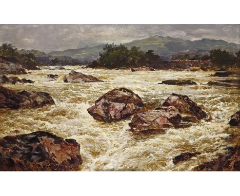 Benjamin Williams Leader R.A. (1831-1923) A river in torrent near Henllan Signed and dated 1890 Oil on canvas 41 x 66cm; 16 x