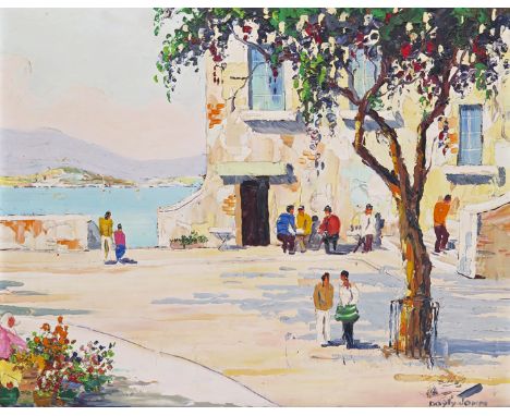 ‡ Cecil D’Oyly-John (1906-1993) Harbour scene near St. Maxime Signed Oil on board 45 x 55cm ++Small area of flaking centre le