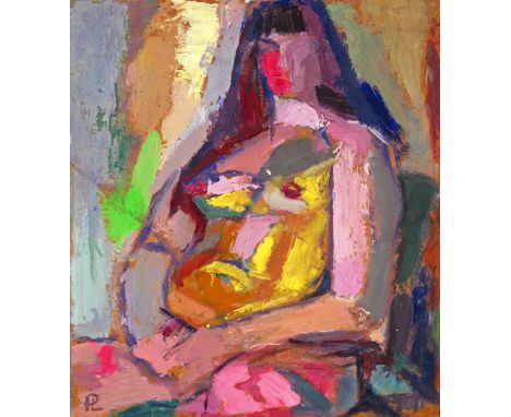 ‡ Pamina Liebert Mahrenholtz (20th Century) Portrait of a seated figure Signed with initials Oil on board 24 x 26cm ++Good co