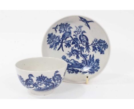 Worcester tea bowl and saucer, circa 1775, printed with the Birds in Branches pattern, the saucer measuring 13cm diameterProv