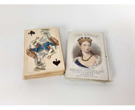 Two sets of 19th century playing cards, including a set without suits for a fancy game, published by Evans &amp; Sons and wit