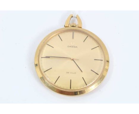Vintage Omega De Ville gold plated pocket watch, with round gilt dial, applied baton markers and 17 jewels movement numbered 
