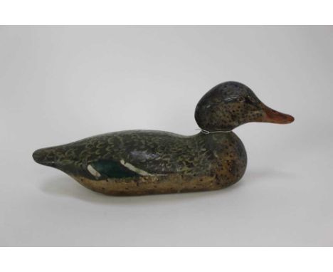 Painted wooden decoy duck, 40cm longCondition report: The head has been off at some stage and re-attached, also resoration pa