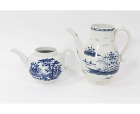 A Worcester Rock Strata Island pattern coffee pot, circa 1770, and a Worcester Plantation pattern teapot, 10cm and 17cm highC