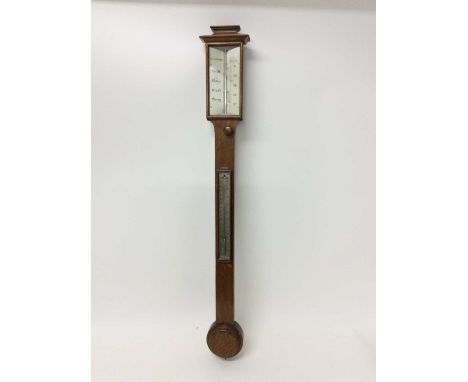 Elliott Bros. Victorian stick barometer in oak case 97 cm high