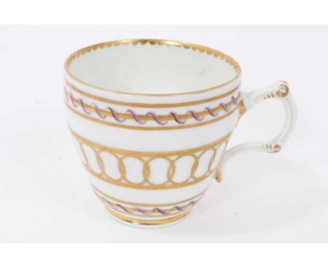 Bristol coffee cup, circa 1775, decorated with patterns in gilt and purple enamel, marks to base, 6.25cm highCondition report