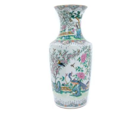 Large Chinese porcelain baluster vase, 19th century, well decorated in polychrome enamels with a range of birds, flowers and 