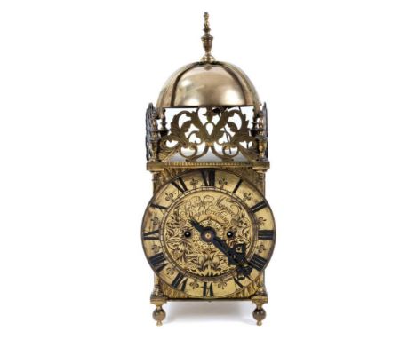 Good quality 19th century brass lantern clock by Christopher Maynard, Royal Exchange with twin fusee movement striking on two