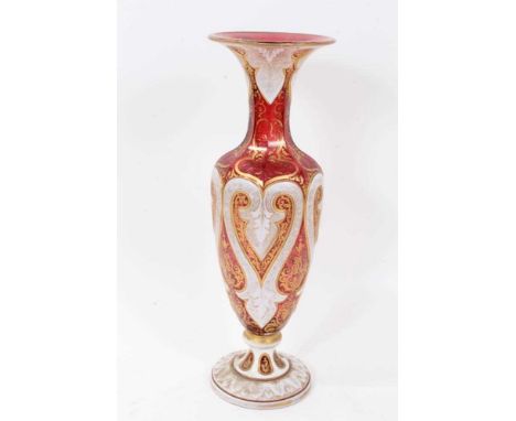 Good quality 19th century ruby and gilded white overlay vase, 33cm highCondition report: Some gilt wear and a small chip to t