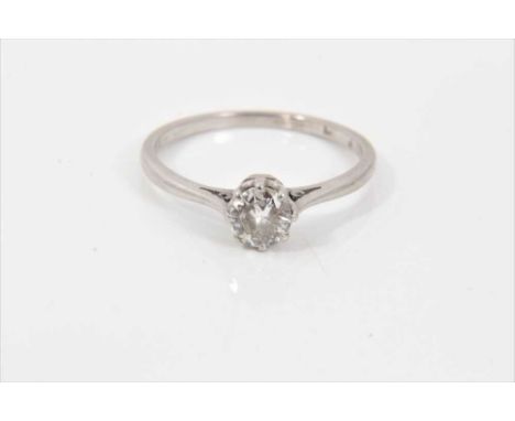 Diamond single stone ring with an old brilliant cut diamond estimated to weigh approximately 0.25cts in claw setting on plati