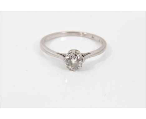 Diamond single stone ring with an old brilliant cut diamond estimated to weigh approximately 0.25cts in claw setting on plati