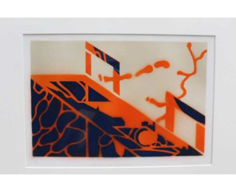 Ron Sims (1944-2014) signed limited edition stencil / enamel print - Orange Cat Streamers, 1/50, 20cm x 28.5cm in glazed fram